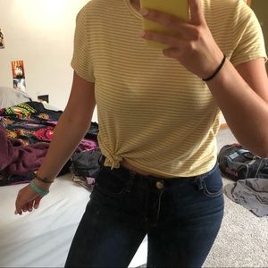 Yellow striped T shirt with knot